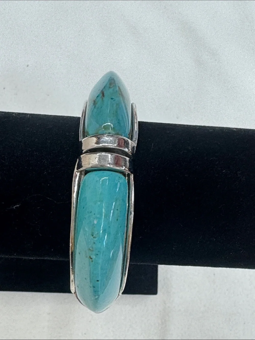 Silver Tone Double Marquise Statement Bracelet - Blue Howlite